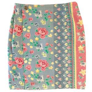 Vivaldi Jeanswear Vintage 70's Denim Knee-length Floral Wrap Skirt 6 (C-011)